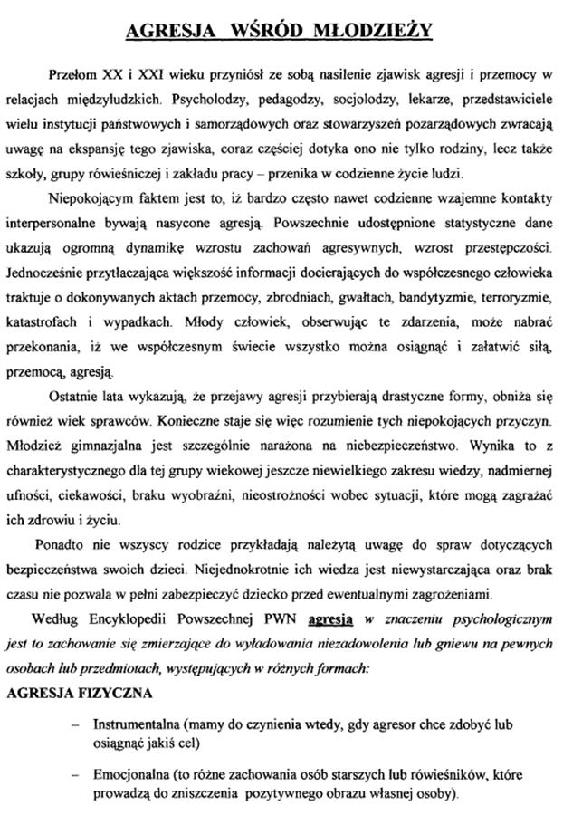 Artykuł „Agresja wśród młodzieży”